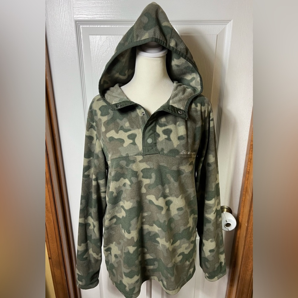 Eddie Bauer Fleece Jacket Hoodie Pullover Sweatshirt Camo Men’s S(Women’s M)
